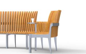 gatumöbler, bänk, modulär, ryggstöd av trä, böjd, armstöd, scandinavian line, sittplatser av trä, litet bord