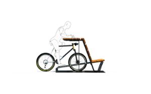 gatumöbler, bänk, bänk, cykelställ, enkel installation, för hjul, ryggstöd av trä, sittplatser av trä, bord för cyklister, bord, flera ställ, högt ryggstöd