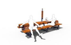 gatumöbler, bänk, bänk, dubbelsidig, 230v uttag med usb, picnic-set, ryggstöd av trä, sittplatser av trä, wifi station, bord