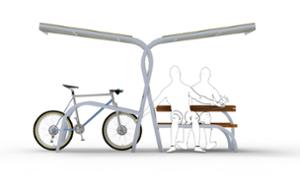 gatumöbler, picnic-set, bänk, bänk, modulär, cykelställ, cykelställ, sittplatser av trä, servicestation cykel, bord, skärmtak, cykeltak, flera ställ