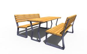 gatumöbler, aluminium, övriga, picnic-set, bänk, för warszawa, odlew aluminiowy, ryggstöd av trä, sittplatser av trä, bord