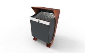 gatumöbler, papperskorg, corten, skärmtak, sidoöppning