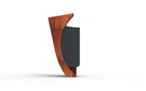 gatumöbler, papperskorg, corten, skärmtak, sidoöppning