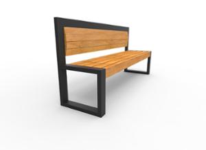 gatumöbler, bänk, sittplatser av trä, ryggstöd av trä, logo