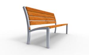 gatumöbler, bänk, logo, ryggstöd av trä, sittplatser av trä
