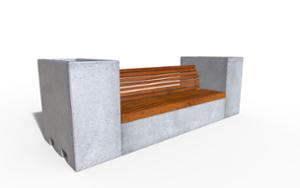 gatumöbler, betong, slät betong, planteringskärl, bänk, mobil (pallet jack compatible) (palltruckskompatibel), ryggstöd av trä, sittplatser av trä