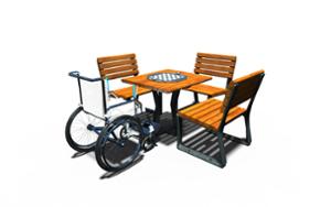 gatumöbler, övriga, bänk, aluminium, picnic-set, för warszawa, tillgänglighetsanpassad, obrotowa szachownica, odlew aluminiowy, ryggstöd av trä, sittplatser av trä, bord, schack